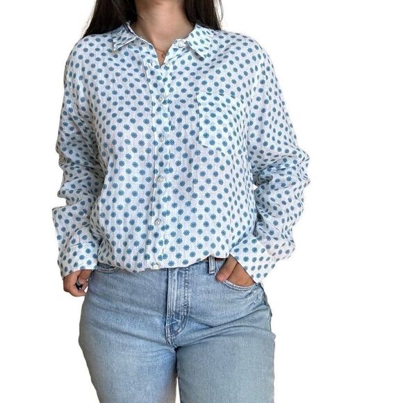 New L.L. Bean White 100% Linen Button Down Shirt Long Sleeve Floral Size XL NWOT - Picture 8 of 8